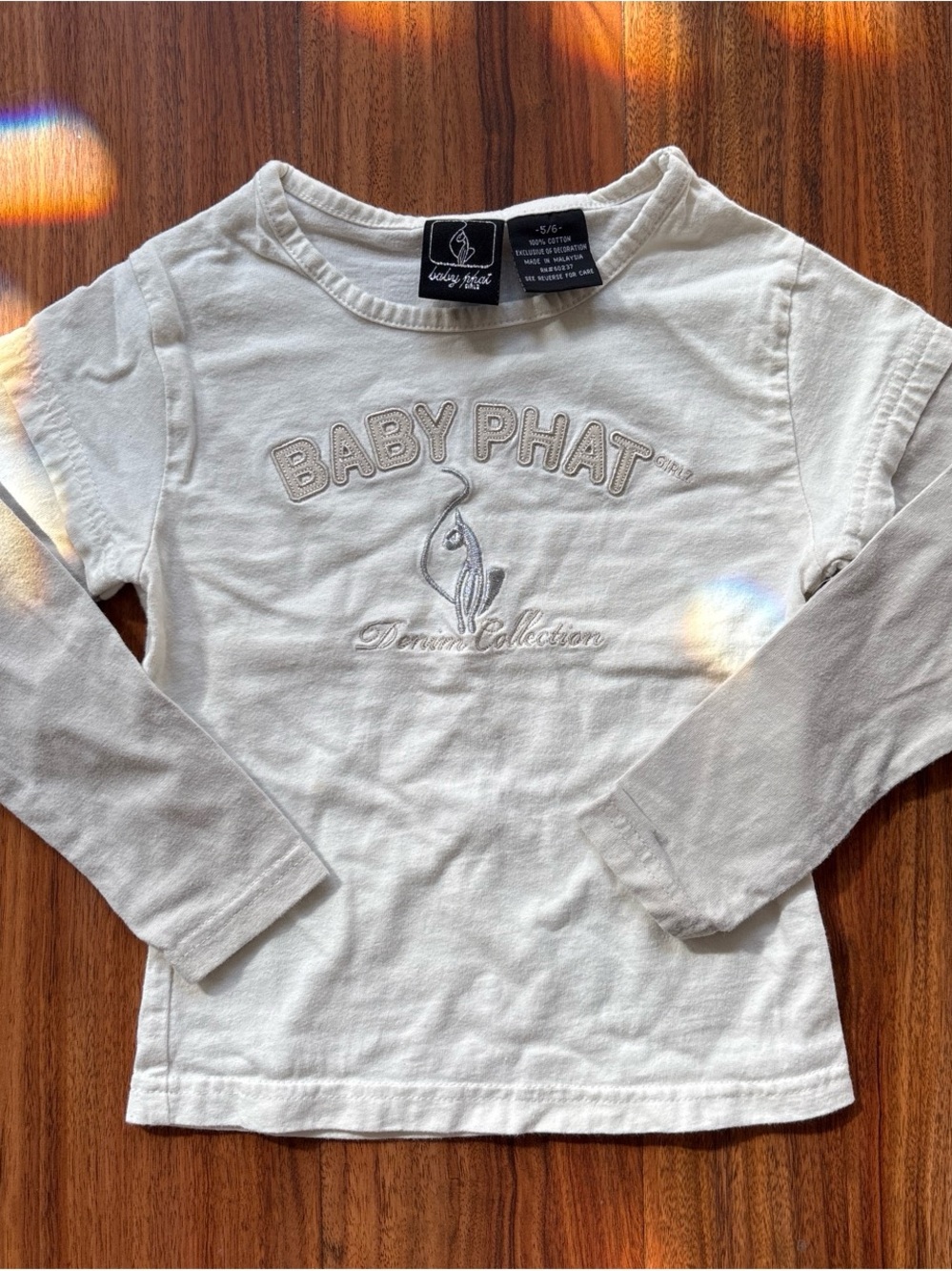 Baby Phat Girls' Cream Long Sleeve Logo Tee Sz 5/6